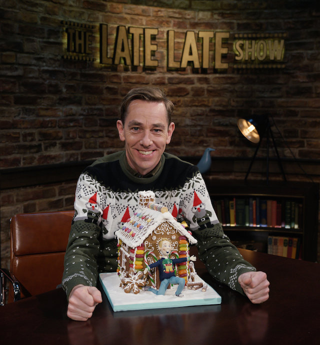 Late Late Toy Show host Ryan Tubridy with a Toy Show inspired festive cake copy
